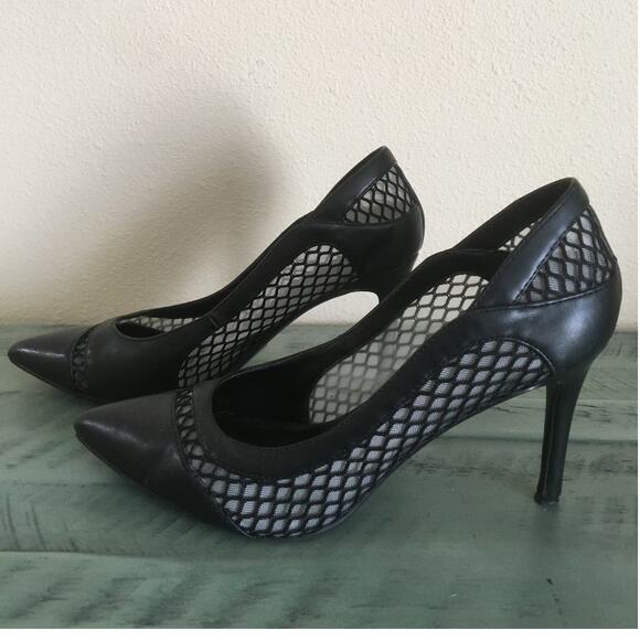 Marc Fisher Dalta 10M Black Fishnet Inspired Mesh Stiletto Heels - Picture 4 of 8